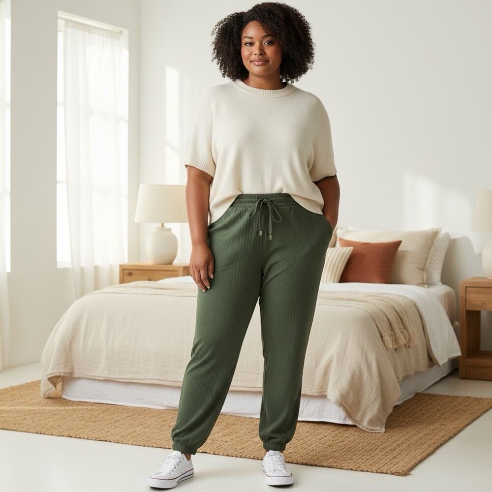 Bae City Plus Size Olive Jogger Pants 3X Pull On Stretch Lounge